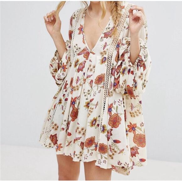 Free People Just the Two Of Us Printed Shift Tunic Dress Floral Boho Size Small - Picture 1 of 10